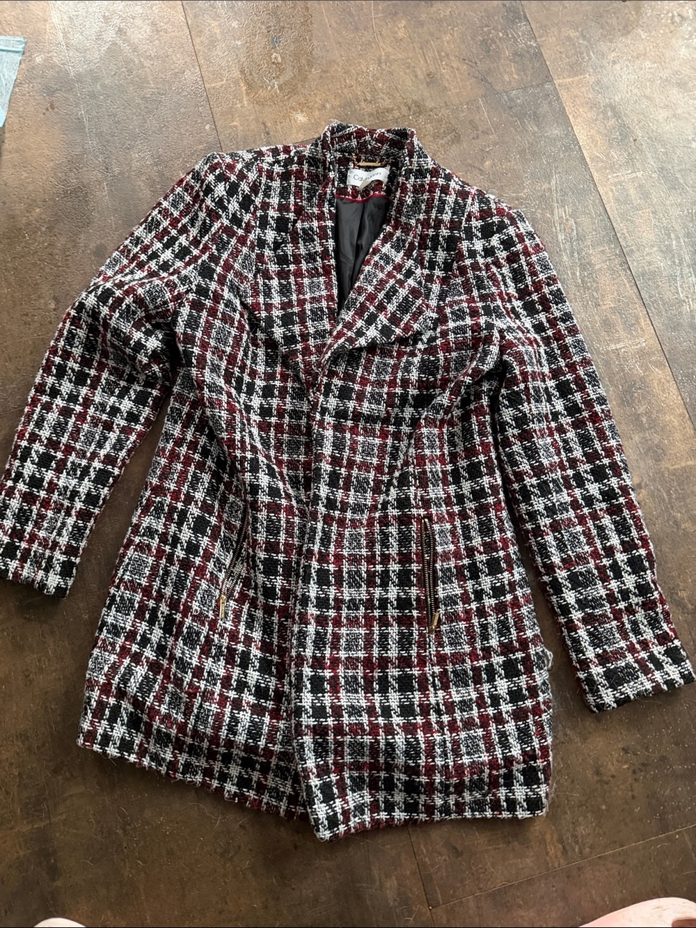 Calvin Klein Black, White & Burgundy Tweed Blazer